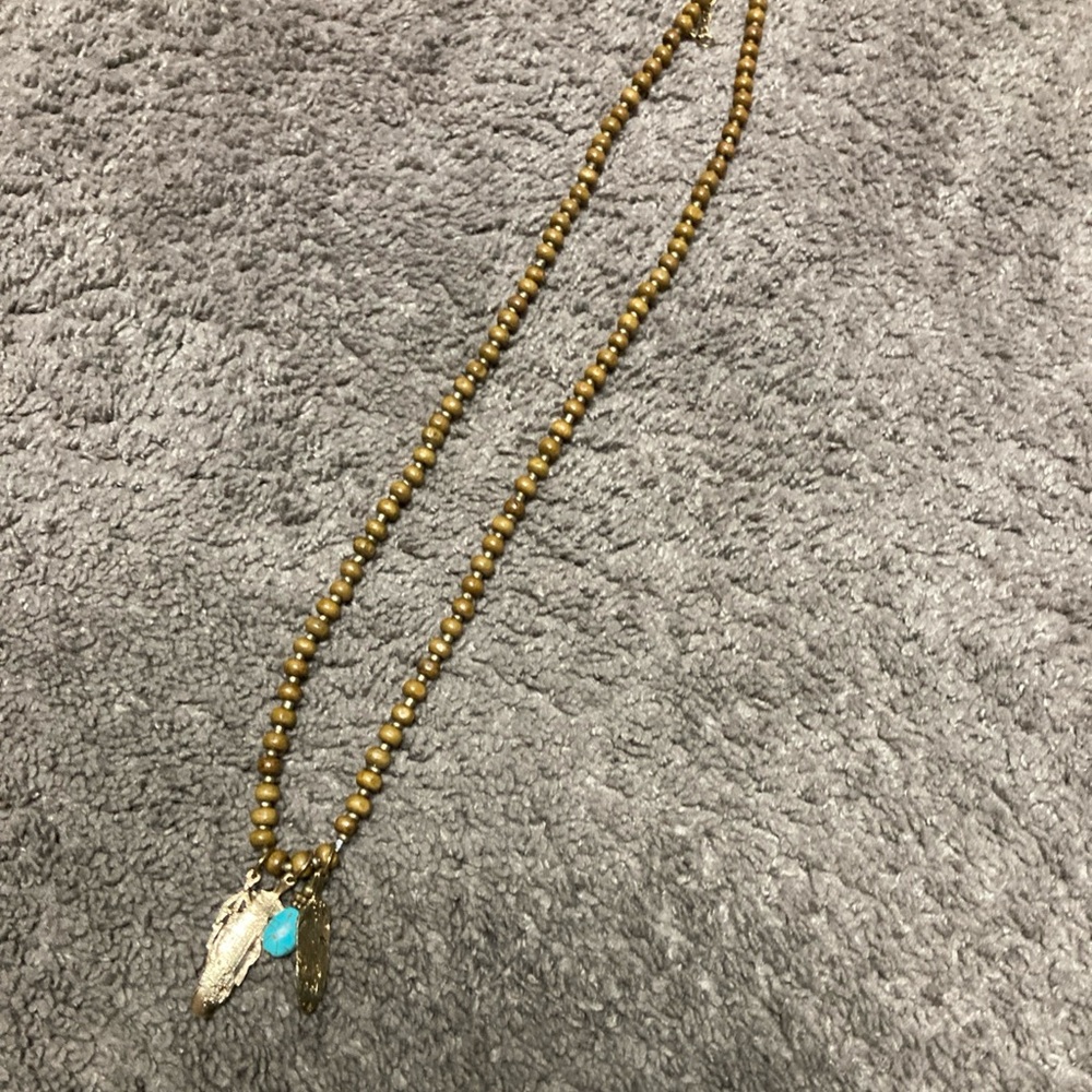Turquoise Gemstone & Wood Bead Necklace | Long Bohemian Necklace | Western Boho